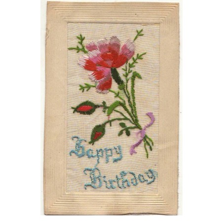 n°17754 - Carte Brodée - Happy Birthday - Fleurs