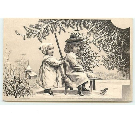 n°10723 - Carte Fantaisie Gaufrée - Noël - Enfants sur une luge n°2