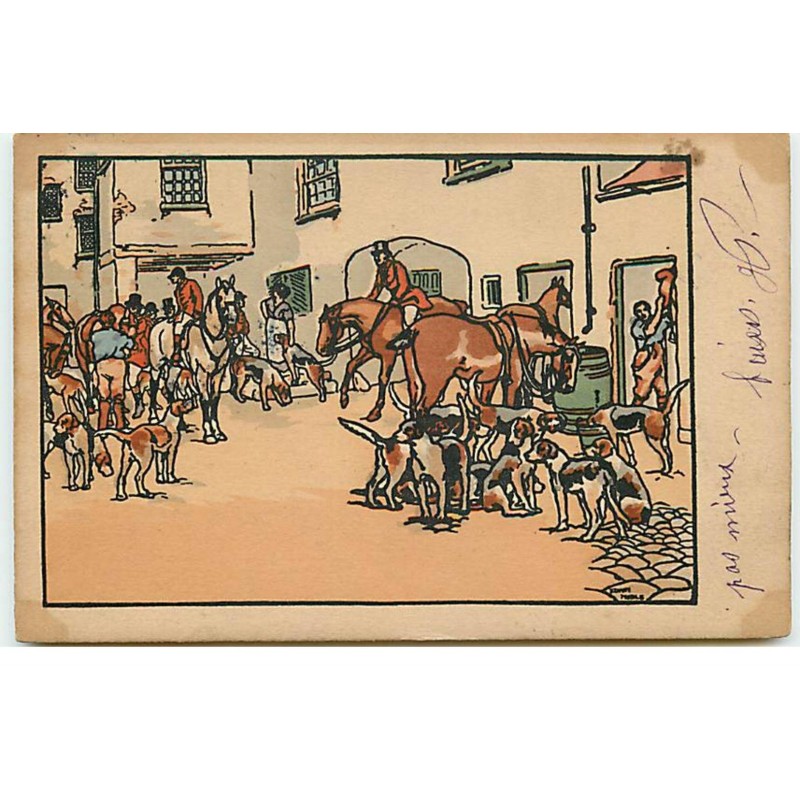 n°17768 - MM Vienne n°145 - Evans Linton - Cavaliers et chiens d'une meute sur une place dans un village