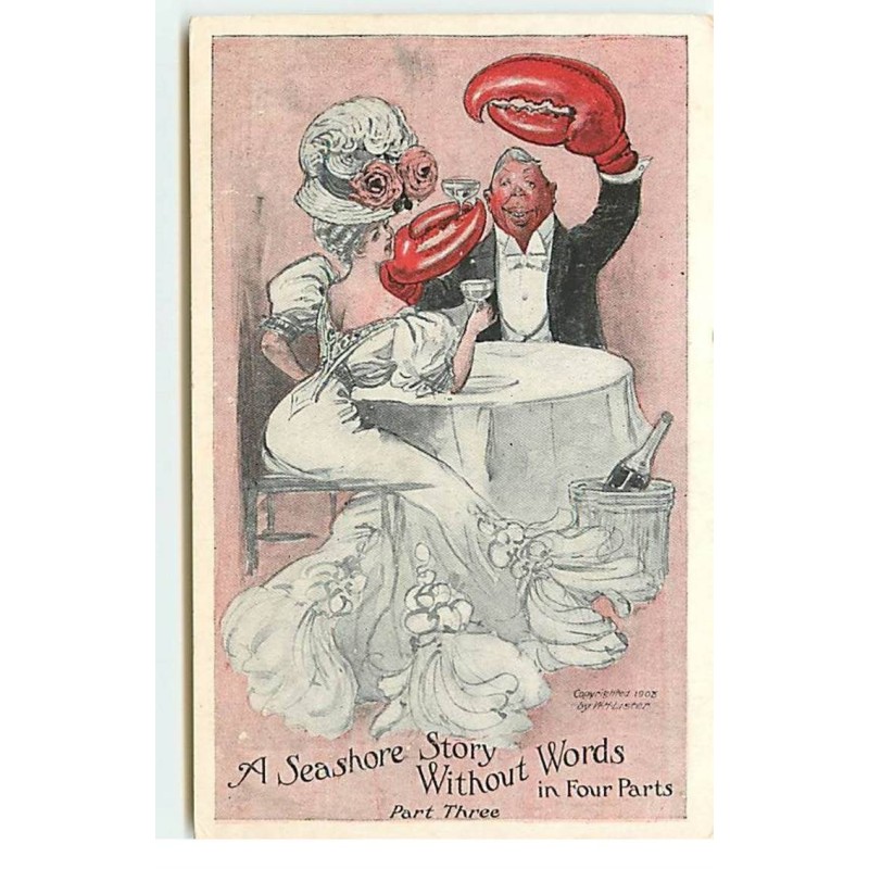 n°17774 - A Seashore Story Without Words in Four Parts - Part Three - Couple, buvant du champagne - Homard