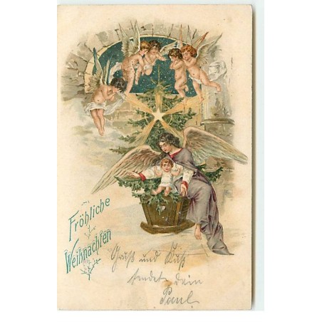 n°17780 - Fröhliche Weihnachten - Ange gardien et anges veillant sur un nouveau né