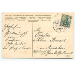 n°17787 - Carte Gaufrée - Viel Gluck zum neuen Jahre - Ange tirant un panier en osier rempli de pièces d'or