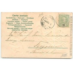 n°17795 - Carte Gaufrée - Mouton regardant deux chiots
