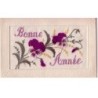 n°17802 - Carte Brodée - Bonne Année - Pensées