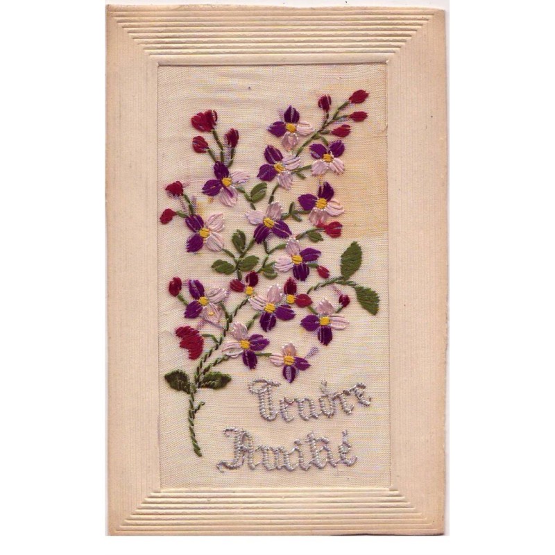 n°17803 - Carte Brodée - Tendre Amitié - Fleurs