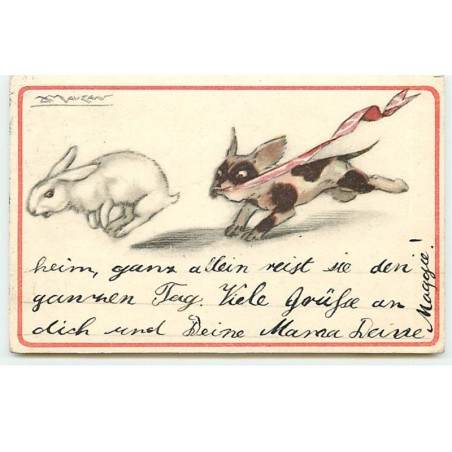 n°17805 - Mauzan - Bouledogue courrant après un lapin