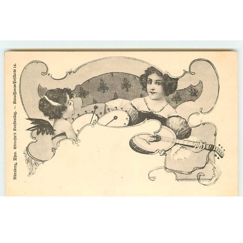 n°17811 - Ange avec des tambours, femme avec une mandoline - Theo Stroefer's