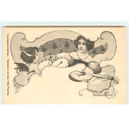 n°17811 - Ange avec des tambours, femme avec une mandoline - Theo Stroefer's