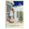 n°17832 - Fröhliche Weihnachten - Ange tirant une luge remplie de cadeaux, regardant par une fenêtre