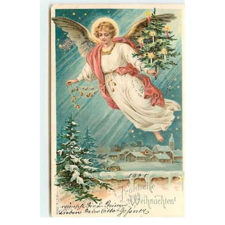 n°17834 - Fröhliche Weihnachten - Ange gardien au-dessus d'un village