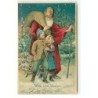 n°17838 - Carte Gaufrée - With best Wishes for Christmas - Père Noël marchant avec deux enfants
