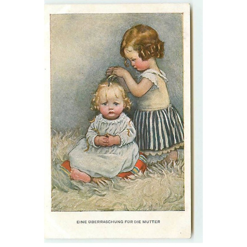 n°17855 - MM Vienne n°712 - Beatrice Pearse - Eine überraschung für die Mutter - Fillette coiffant un bébé