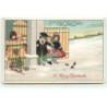 n°17865 - Ebner non signée - A Merry Christmas - Enfants regardant des cadeaux déposés près d'une balustrade