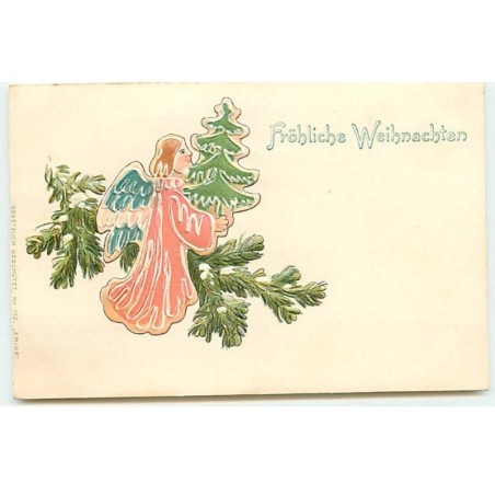 n°17868 - Carte Gaufrée - Fröhliche Weihnachten - Ange apportant un sapin
