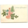 n°17868 - Carte Gaufrée - Fröhliche Weihnachten - Ange apportant un sapin