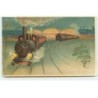 n°17874 - Carte Gaufrée - Bonne Année - Trains dans la nuit