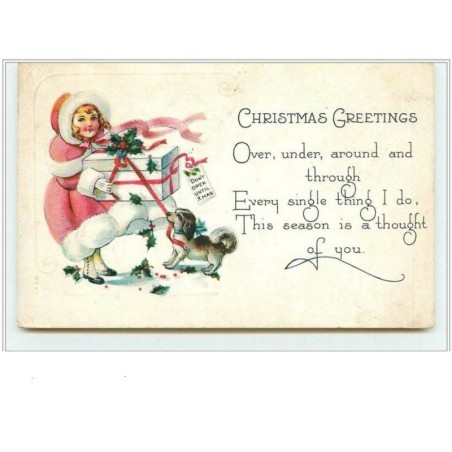 n°1788 - Carte Gaufrée - Christmas Greetings - Fillette et son chien