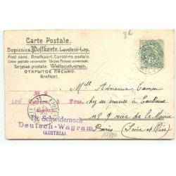 n°17880 - Carte Gaufrée - Joyeuses Pâques - Deux lièvres sous une cloche (fleurs bleues en tissus)