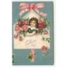 n°17891 - Carte Gaufrée - Cueillies pour vous - Fillette entourée de roses dans une enveloppe