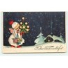 n°18019 - Frohes Weihnachtsfest - Ange apportant cadeaux et sapin dans la nuit