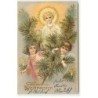 n°18020 - Carte Gaurée - Fröhliche Weihnachten - Anges jouant avec une branche de sapin