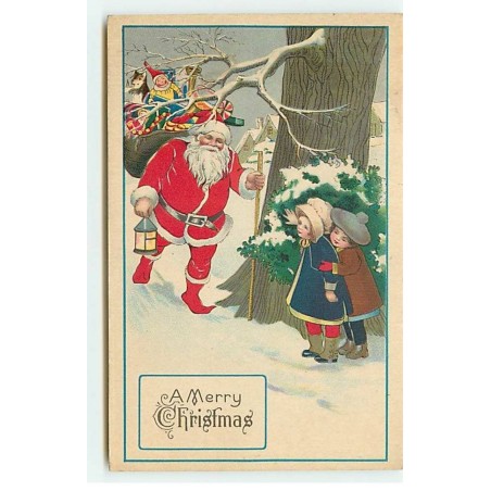 n°18025 - A Merry Christmas - Enfants épiant le Père Noël derrière un arbre