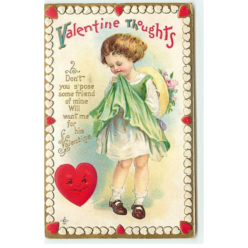 n°18041 - Carte Gaufrée - Clapsaddle - Valentine Thoughts - Fillette jouant avec sa robe