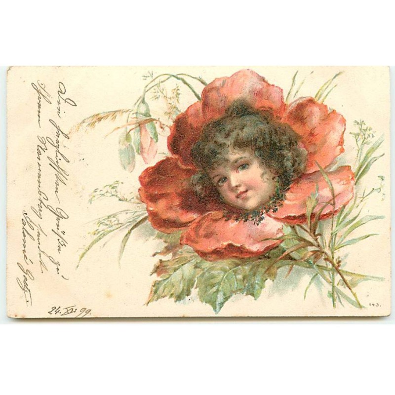 n°18048 - Portrait d'une fillette au milieu d'un coquelicot