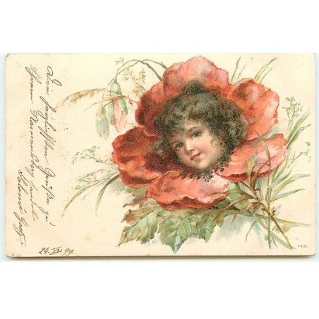 n°18048 - Portrait d'une fillette au milieu d'un coquelicot