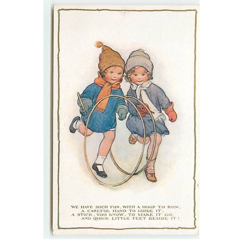 n°18108 - We have such fun, with a hoop to run ... beside it ! - Fillettes jouant avec des cerceaux - Holiday Time