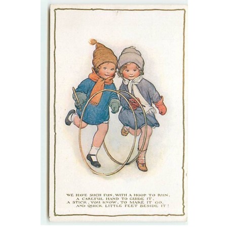 n°18108 - We have such fun, with a hoop to run ... beside it ! - Fillettes jouant avec des cerceaux - Holiday Time