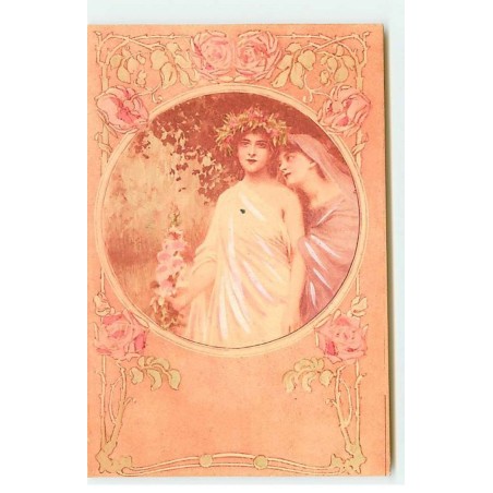 n°18114 - Art Nouveau - Deux jeunes femmes dans un médaillon