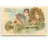 n°10748 - Carte Fantaisie Gaufrée - Angelots roulant dans une Automobile