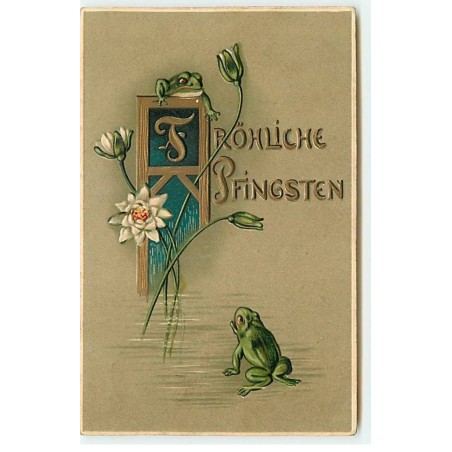 n°18117 - Carte Gaufrée - Fröhliche Pfingsten - Grenouilles, et fleurs