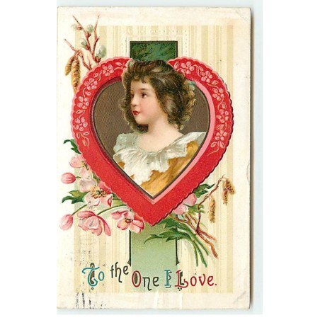 n°18119 - Carte Gaufrée - Clapsaddle - To the one I Love - Jeune fille au milieu d'un coeur