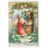 n°18123 - Carte Gaufrée - Christmas Joys - Père Noël téléphonant