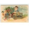 n°10749 - Carte Fantaisie Gaufrée - Angelots et Automobile