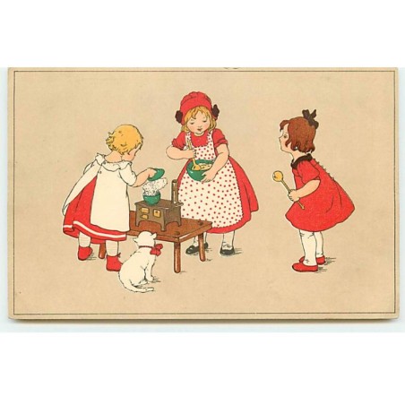 n°18157 - Meissner - Style Ebner - Fillettes faisant la cuisine - chat