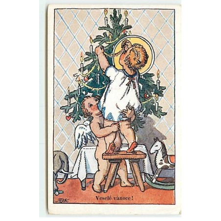 n°18166 - M. Fischerova-Kvéchova - Ange aidant un enfant à décoré un sapin