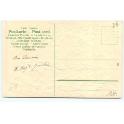 n°18184 - Carte Gaufrée -Joyeuses Pâques - Fillettes près d'un nid rempli d'oeufs, dans un lilas fleuri
