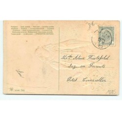 n°18185 - Carte Gaufrée -Joyeuses Pâques - Fillette portant un panier rempli d'oeufs et de poussins