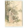 n°18187 - Carte Gaufrée - Fillette près d'un mouton