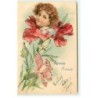 n°18188 - Carte Gaufrée - Bonne Année - Portrait d'une fillette dans un oeillet - surréalisme