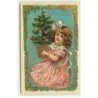 n°18191 - Carte Gaufrée - Bonne Année - Fillette portant un sapin décoré dans un pot