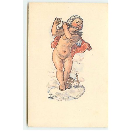 n°18212 - M. Fischerova-Kvéchova - Lapin au pied d'un ange jouant de la flûte traversière
