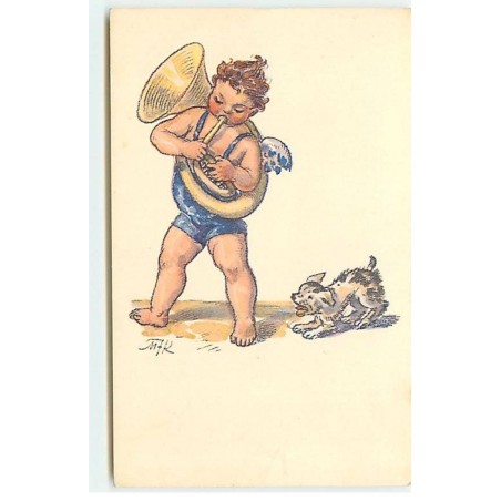 n°18214 - M. Fischerova-Kvéchova - Chien regardant un Ange jouant d'un cor