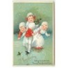 n°10776 - Carte Fantaisie Gaufrée - A Merry Christmas - Enfants faisant du Patin à glace