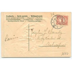 n°18242 - Carte Gaufrée - Vroolijk Paaschfeest - Deux enfants portant un panier rempli d'oeufs
