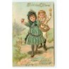 n°18244 - Carte Gaufrée - Fröhliche Ostern - Fillettes portant des oeufs dans un panier
