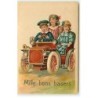 n°18250 - Carte Gaufrée - Mille bons baisers - Garçon conduisant des fillettes dans une voiture